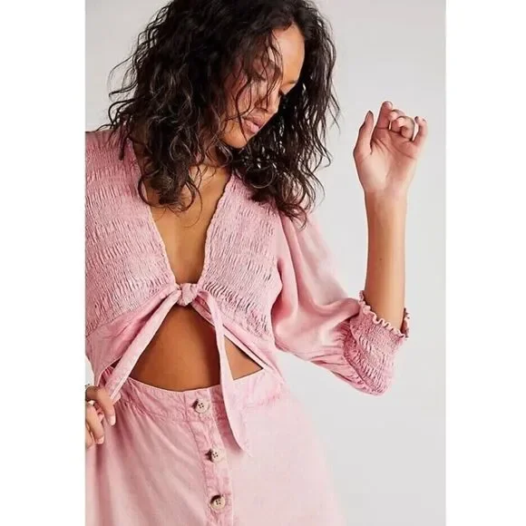 NWT Free People String Of Hearts Maxi Dress Smocked V Neck size L - Picture 2 of 9